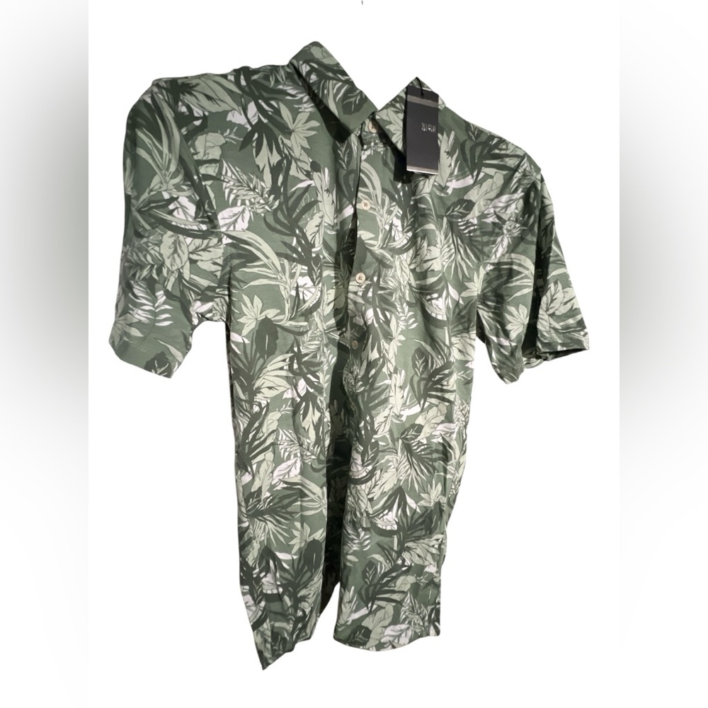 Men's Green Leaf Print Dress Shirt